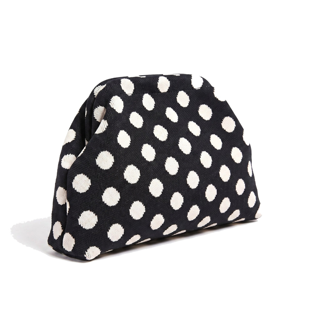 Black polka dot Cloud Pouch on a white background