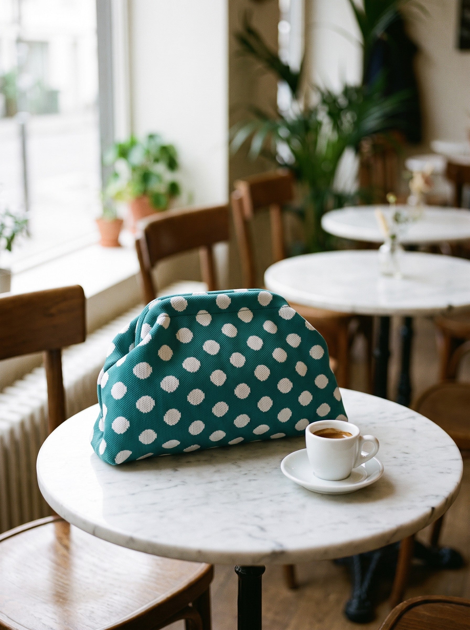 Teal Polka Dot Cloud Pouch — lifestyle