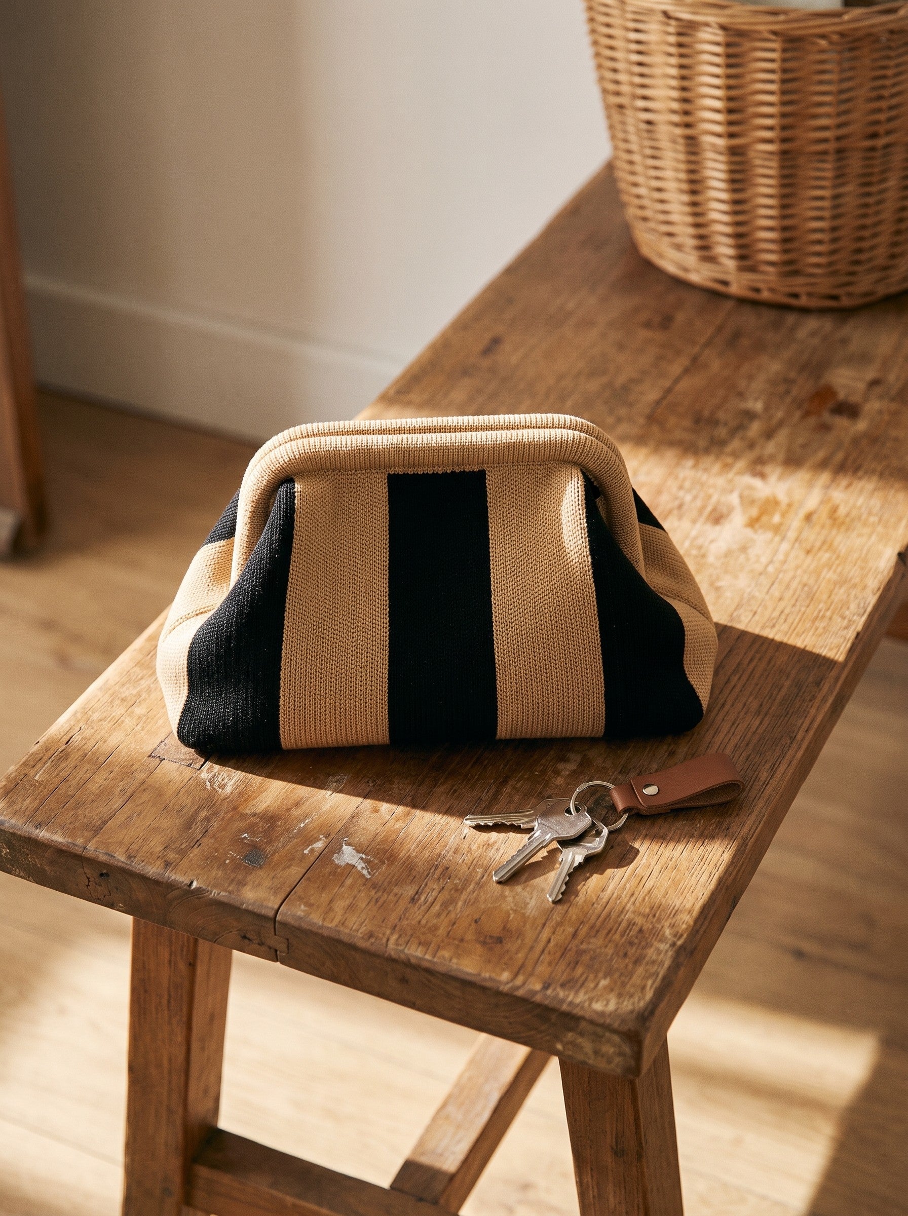 Sand & Black Stripe Cloud Pouch — lifestyle