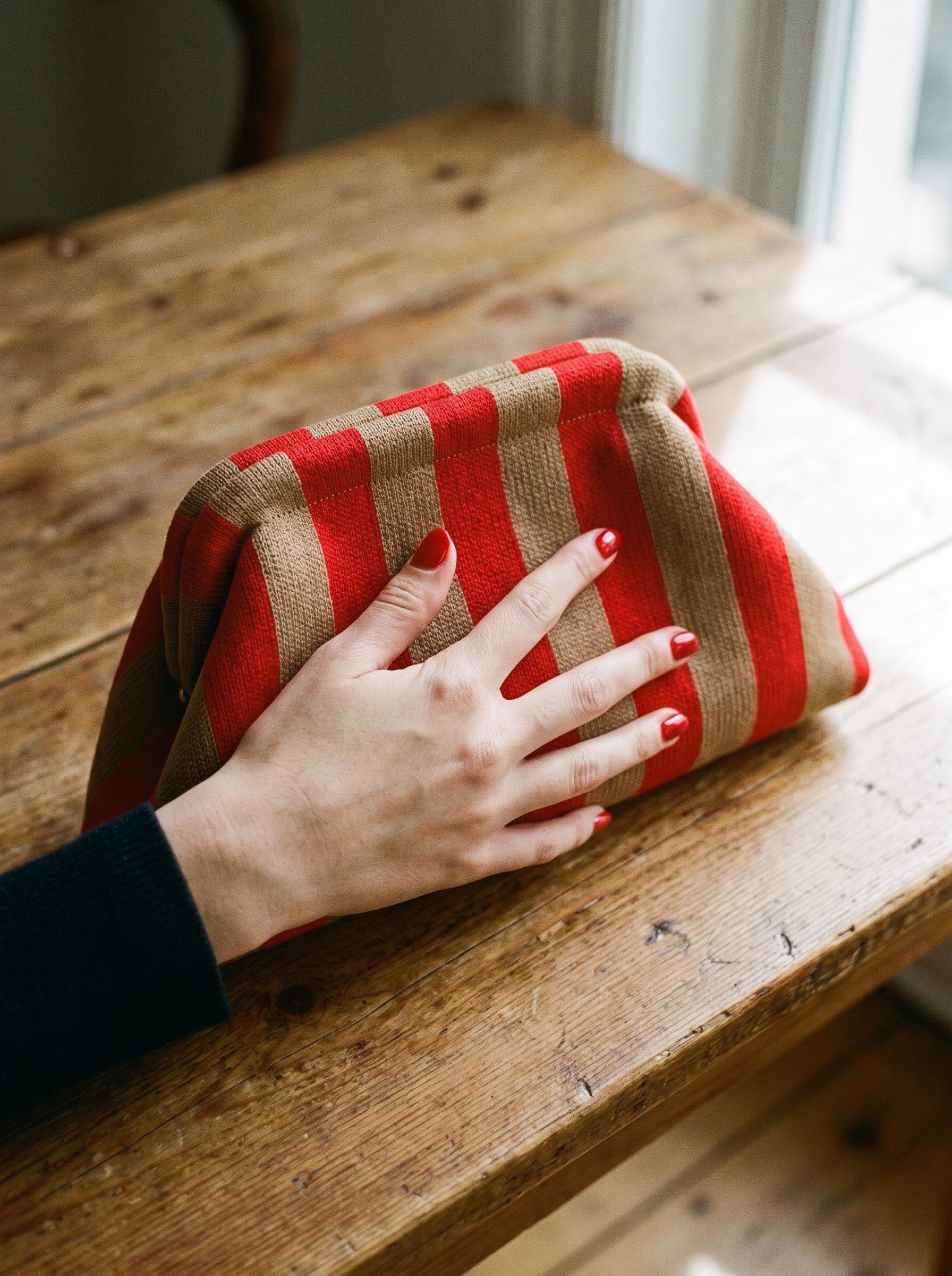 Red & Tan Stripe Cloud Pouch — lifestyle