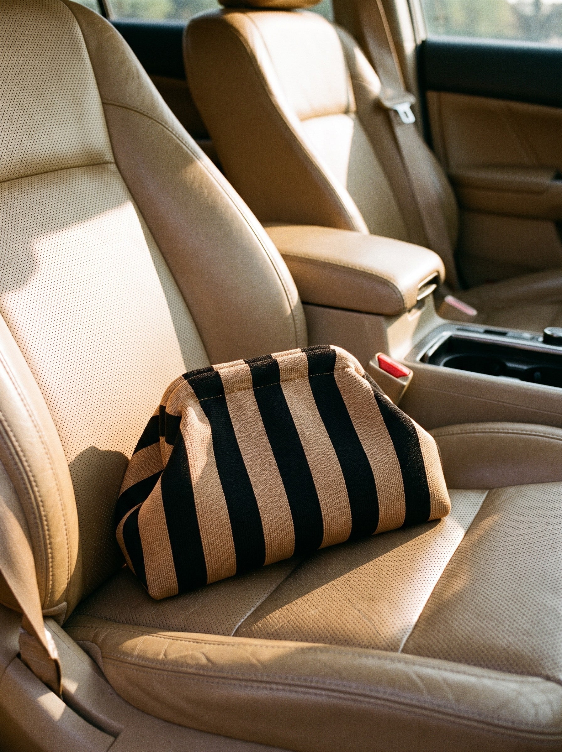 Camel & Black Stripe Cloud Pouch — lifestyle