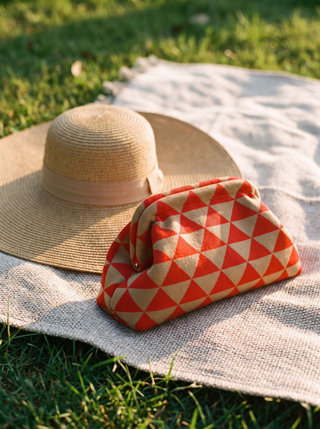Red & Tan Triangle Cloud Pouch — lifestyle