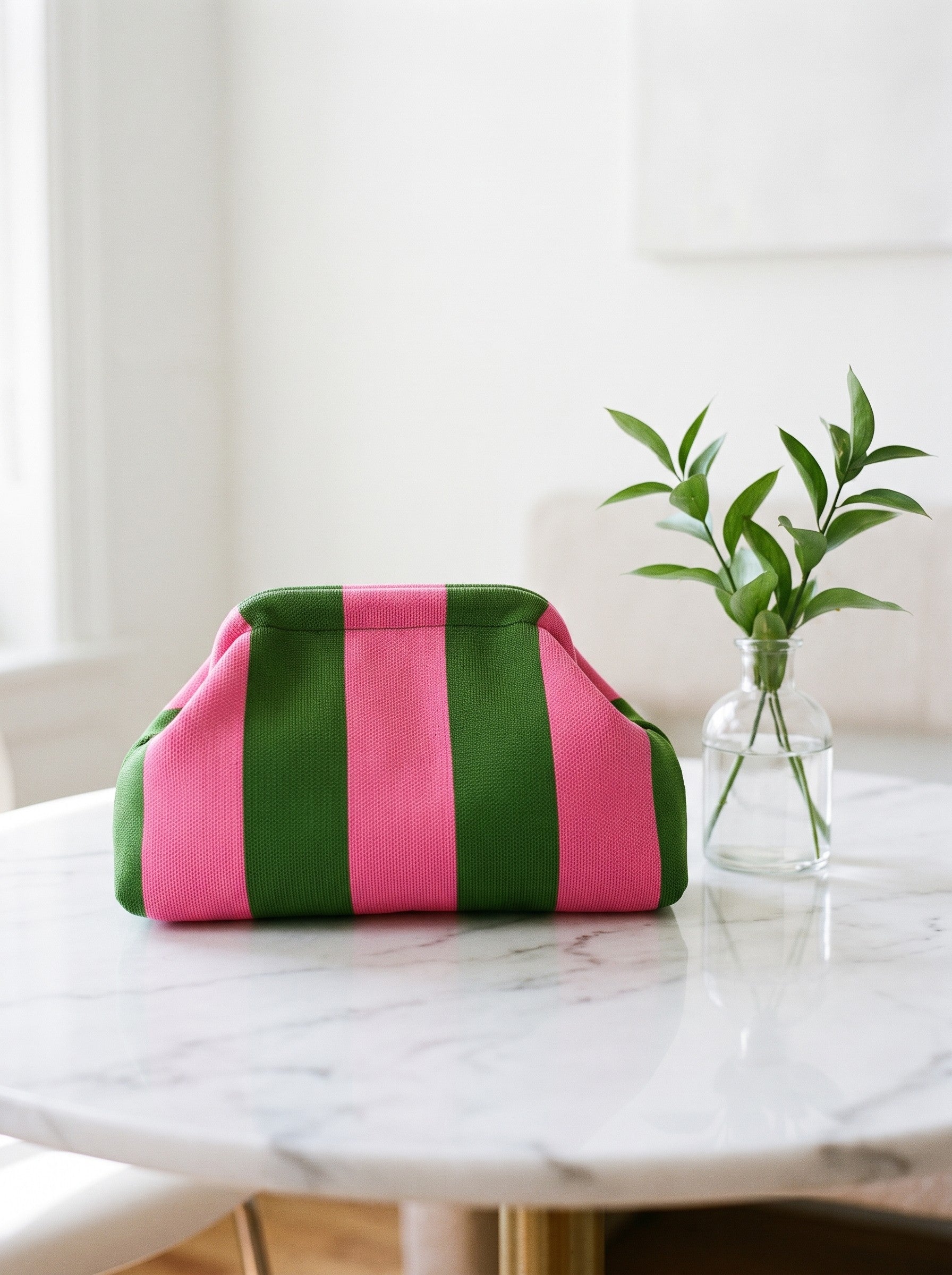 Pink & Green Stripe Cloud Pouch — lifestyle