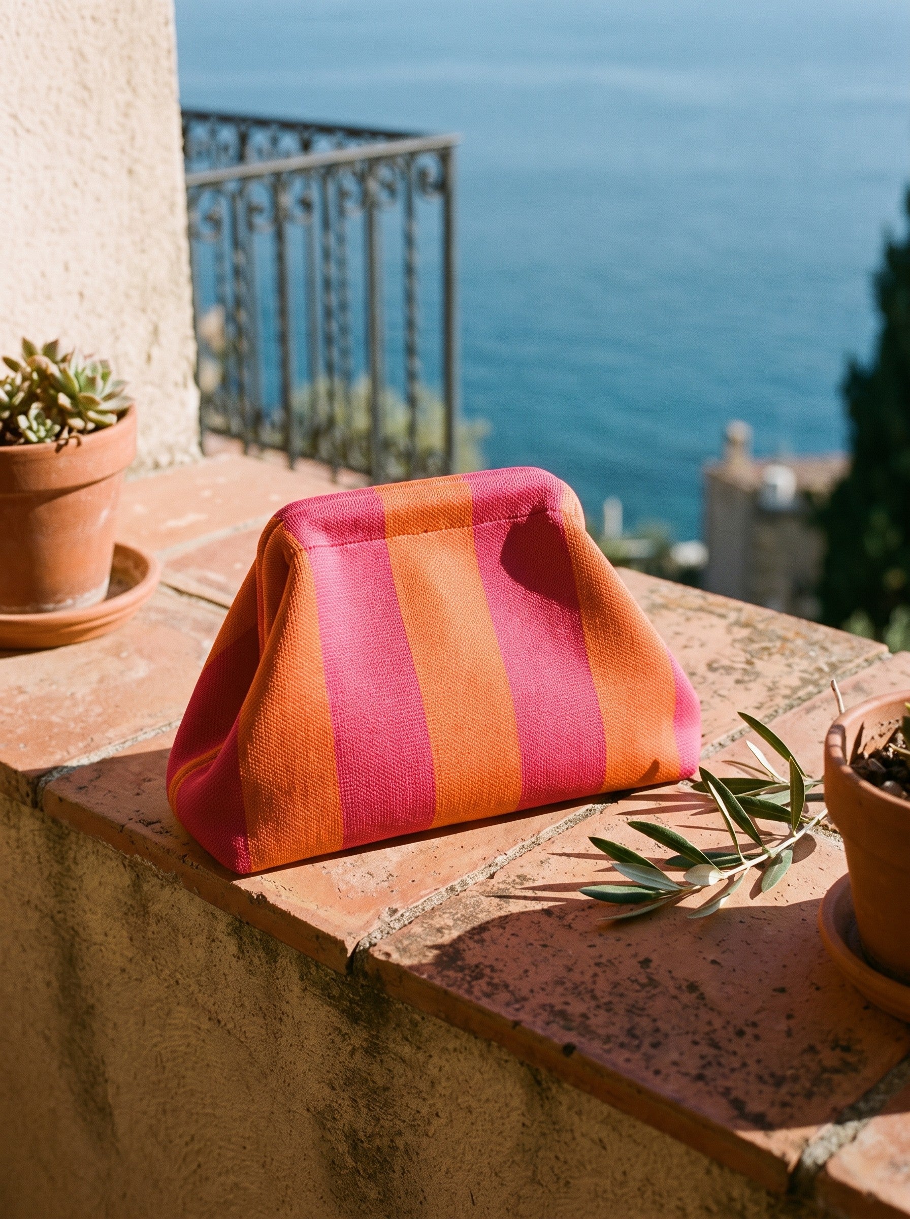 Pink & Orange Stripe Cloud Pouch — lifestyle