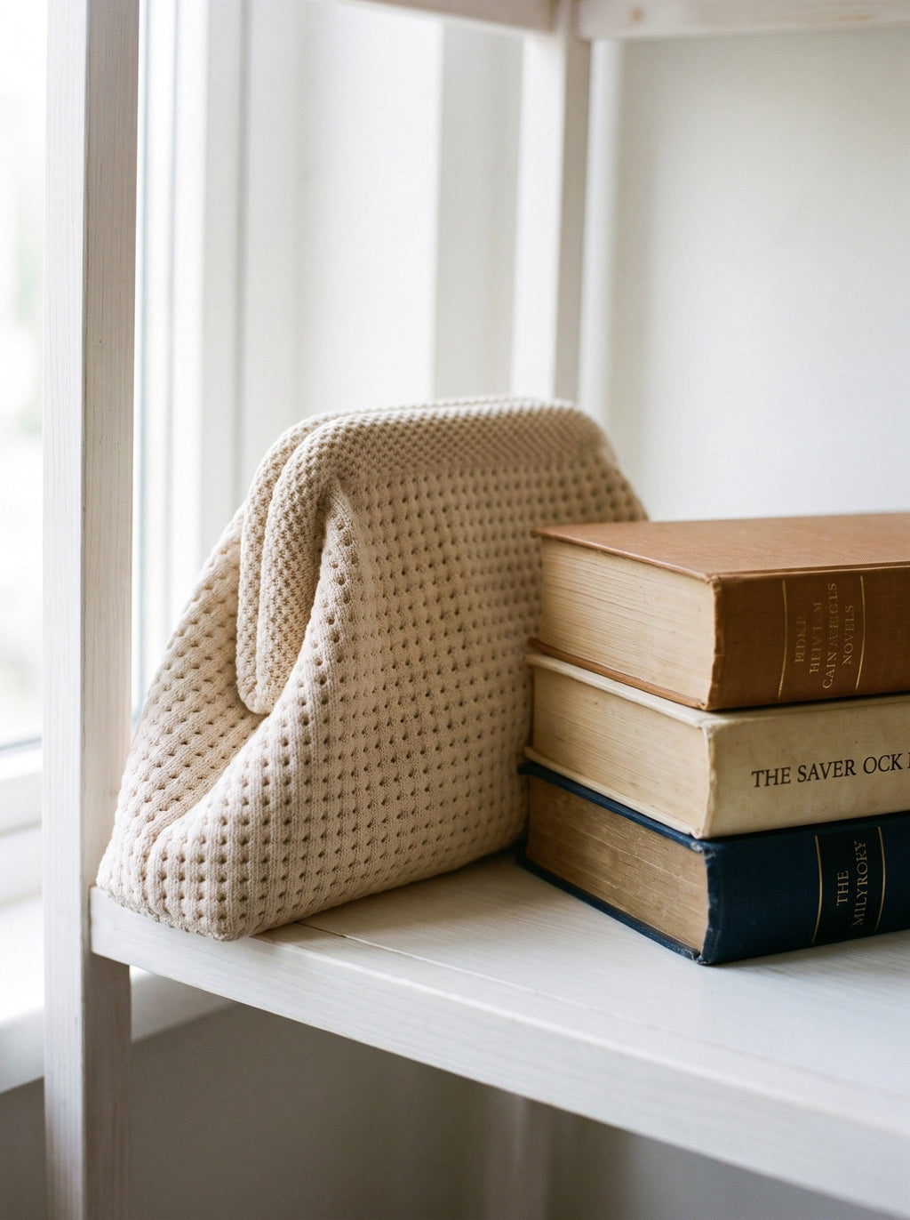 Cream Waffle Cloud Pouch — lifestyle
