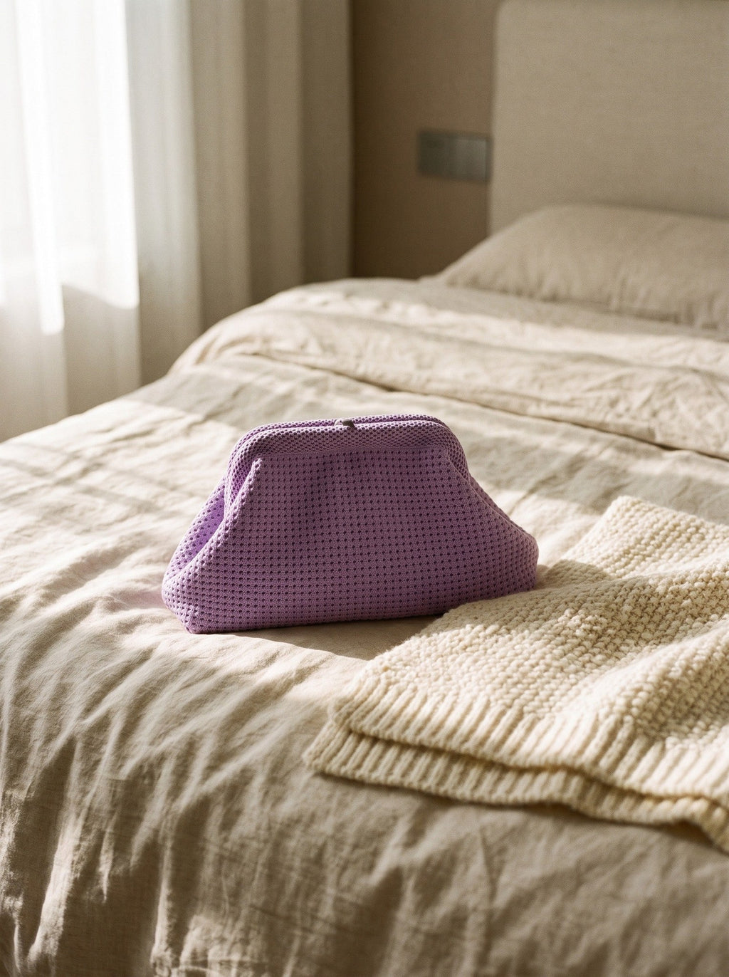 Lilac Waffle Cloud Pouch — lifestyle