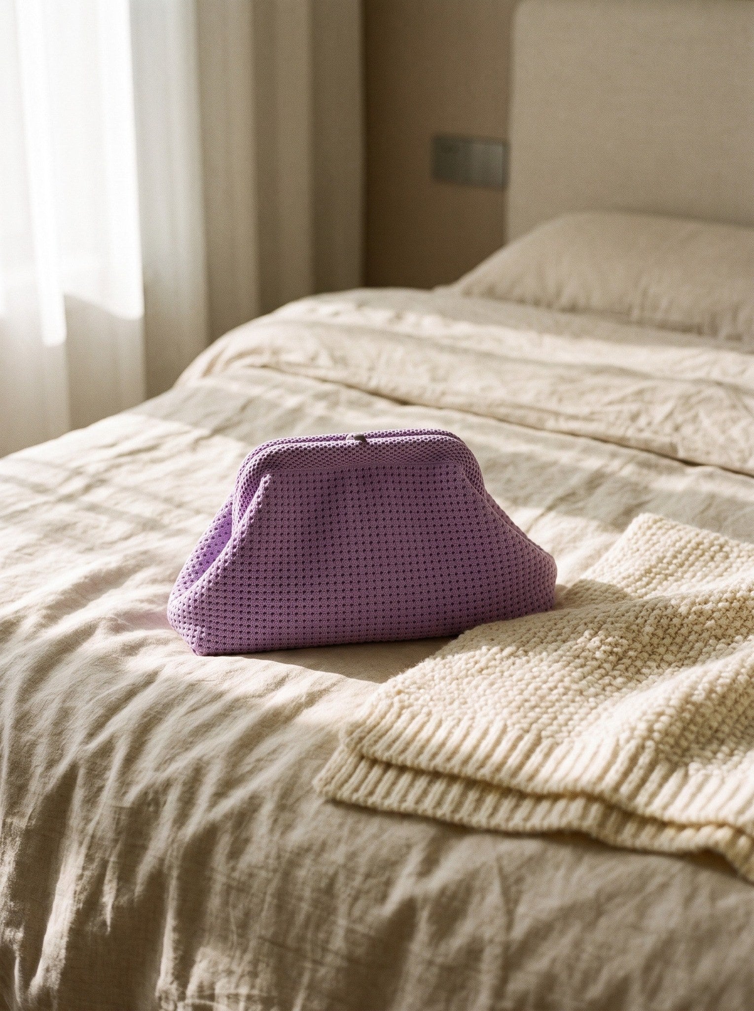 Lilac Waffle Cloud Pouch — lifestyle
